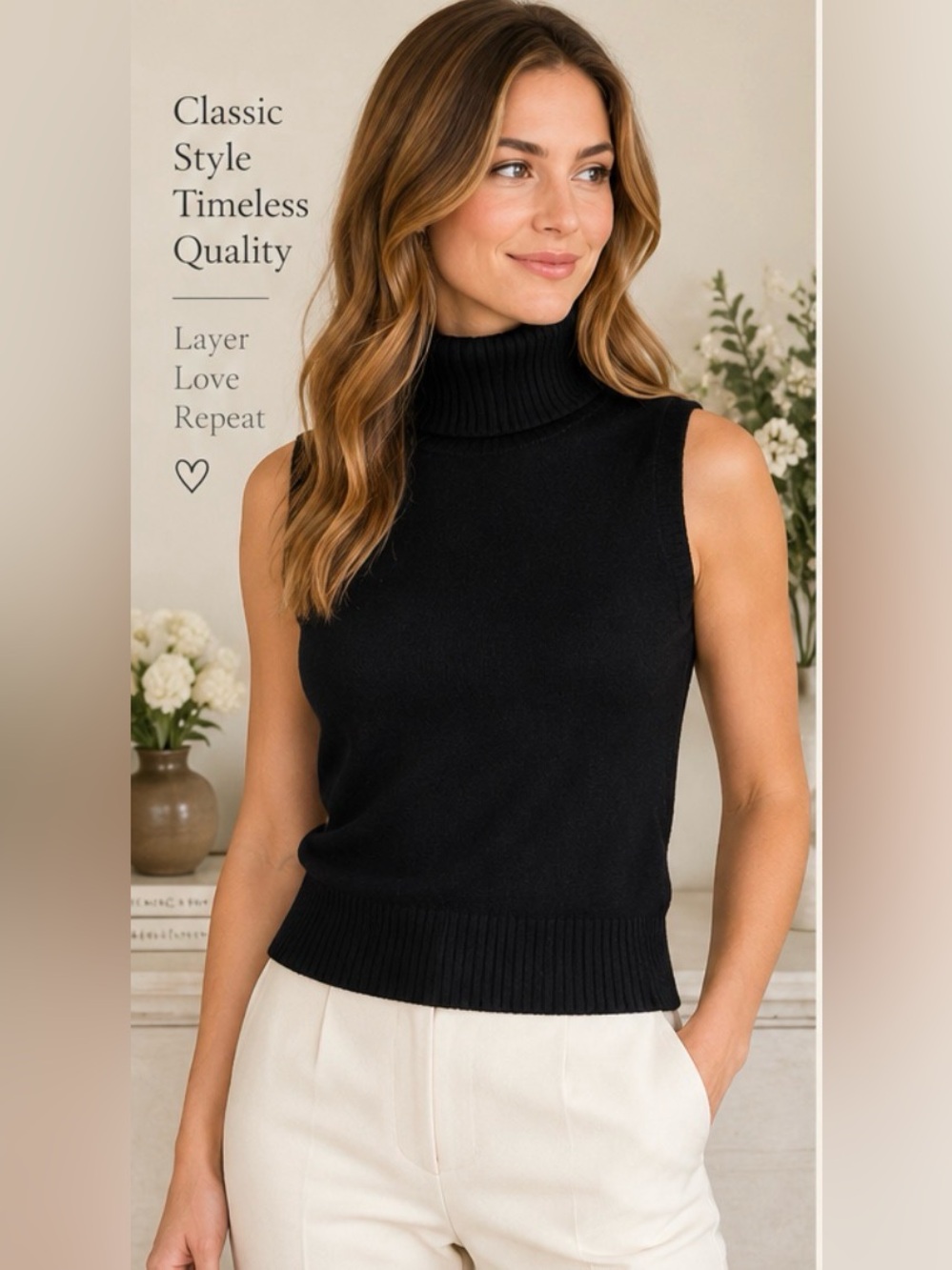 Ann Taylor Cashmere Black Sleeveless Turtleneck Sweater Vest XS